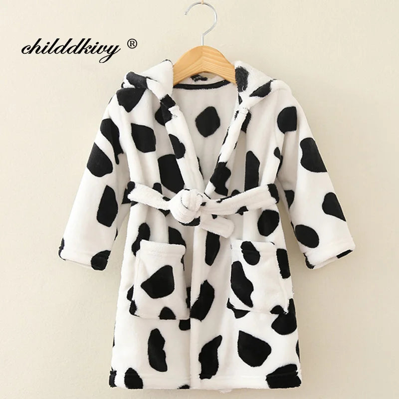 Pijama infantil de flanela para meninos e meninas, roupão para dormir no outono e inverno, roupa de dormir infantil macia com capuz, para crianças de 2 a 8 anos.