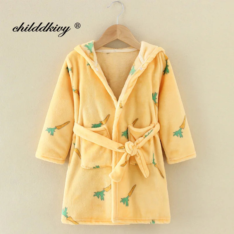 Pijama infantil de flanela para meninos e meninas, roupão para dormir no outono e inverno, roupa de dormir infantil macia com capuz, para crianças de 2 a 8 anos.