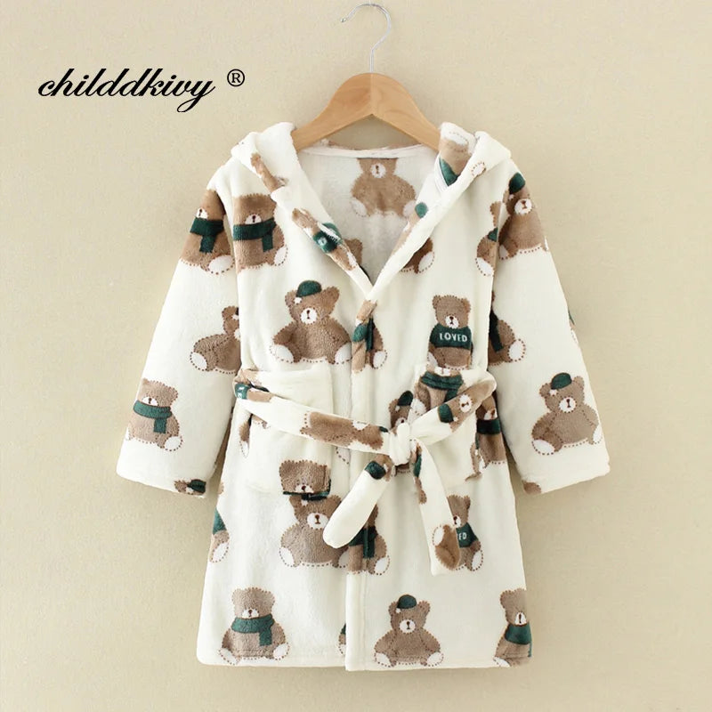 Pijama infantil de flanela para meninos e meninas, roupão para dormir no outono e inverno, roupa de dormir infantil macia com capuz, para crianças de 2 a 8 anos.