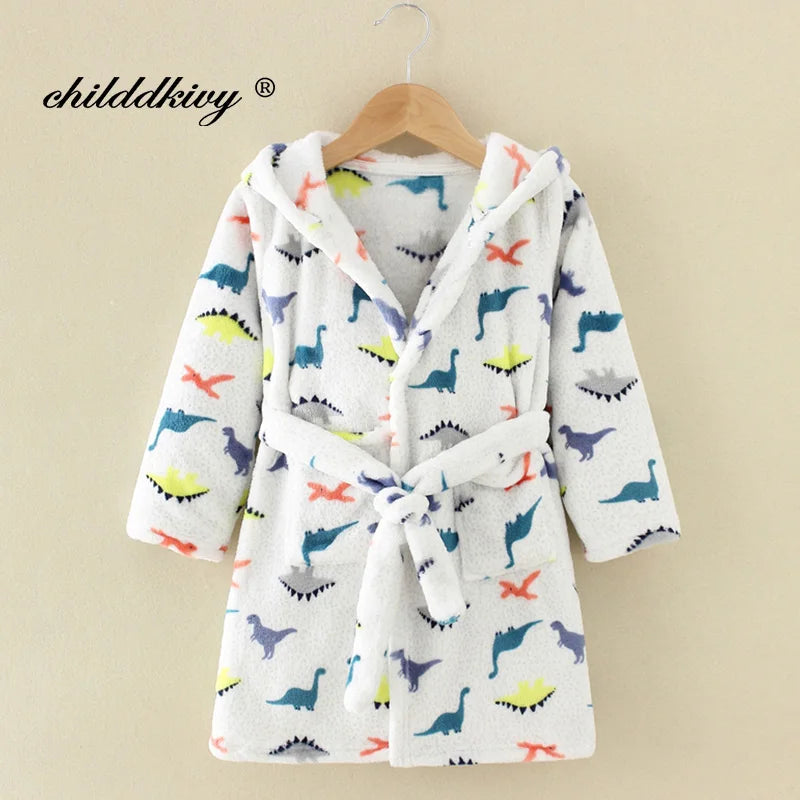 Pijama infantil de flanela para meninos e meninas, roupão para dormir no outono e inverno, roupa de dormir infantil macia com capuz, para crianças de 2 a 8 anos.