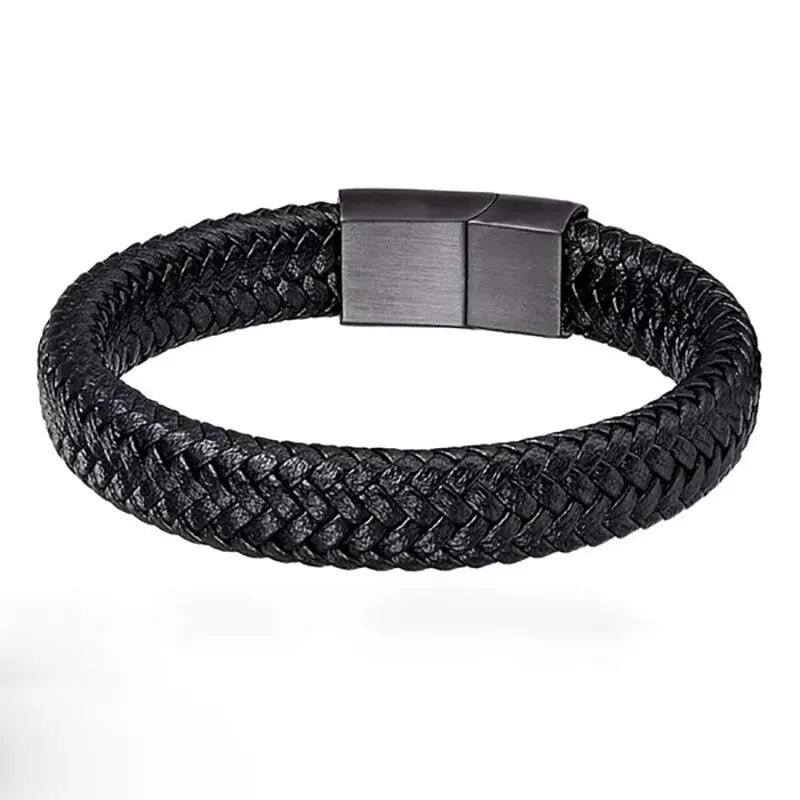 Pulseira magnética de couro sintético preta masculina, madura, estável e elegante, dando aos homens o melhor presente para eles