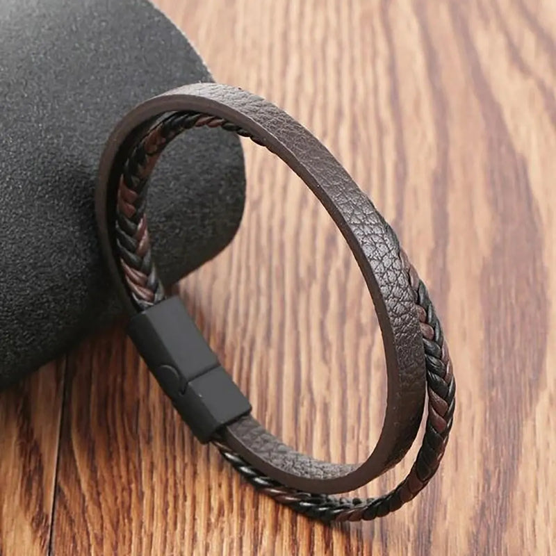 Pulseira magnética de couro sintético multiestilo com duas camadas para homens maduros e negócios, dê aos homens o melhor presente para eles