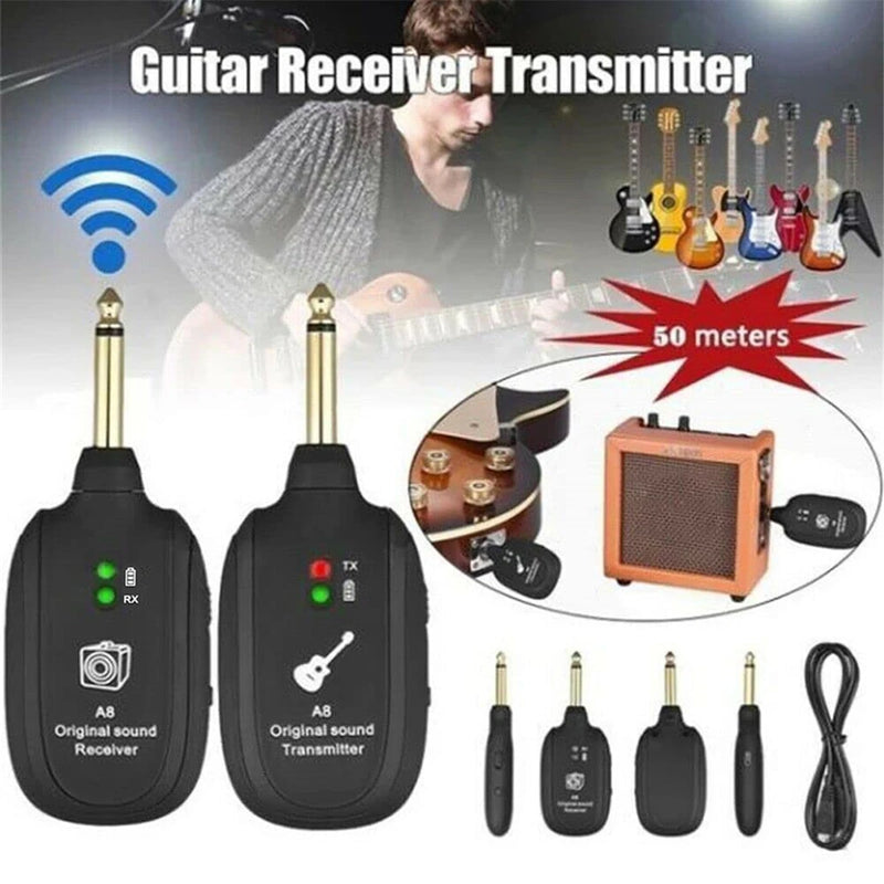 Plug de Guitarra Sem Fio Miwayer A8 com 4 Canais Integrados, Transmissor e Receptor Sem Fio para Guitarra Elétrica, Baixo e Violino.