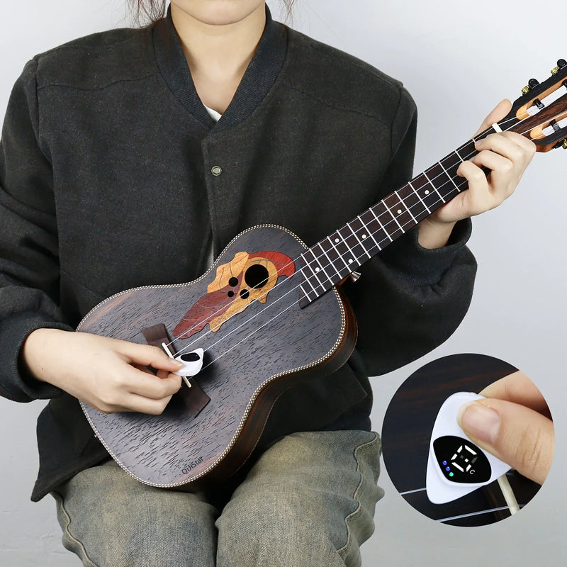 Palheta e afinador de guitarra 2 em 1 - Calibrador de afinação portátil e multifuncional para violões e ukuleles folk, temperamento igual de 12 tons.