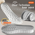 Palmilhas esportivas com tecnologia 4D Cloud para calçados, sola de PU macia, respirável, com amortecimento e absorção de impacto, ideais para corrida e cuidados ortopédicos.