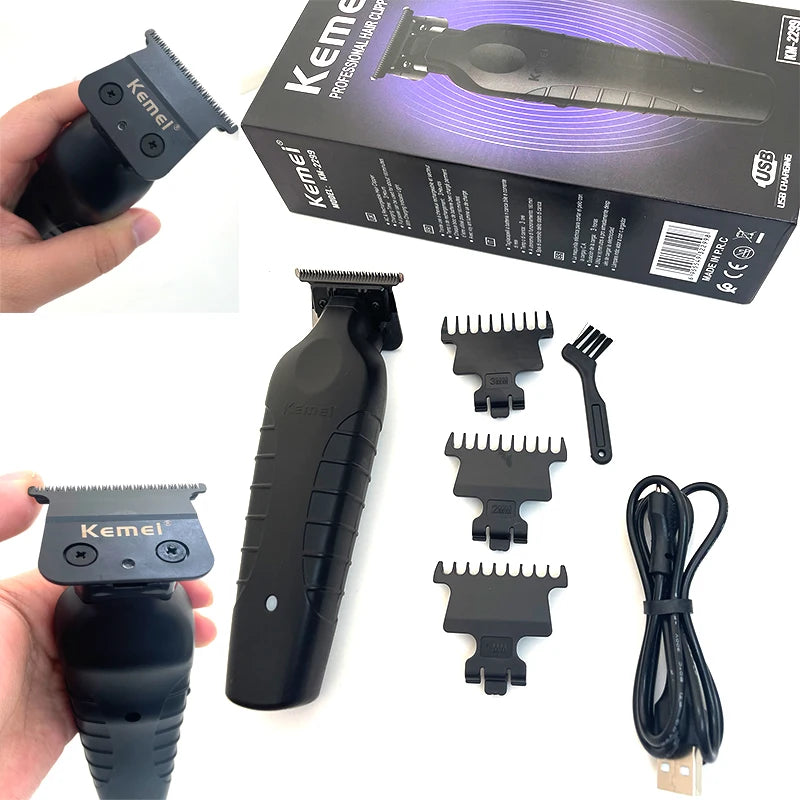Aparador de Cabelo Sem Fio Kemei 2299 Barber 0mm com Lâminas Justapostas, Máquina de Corte Elétrica Profissional para Acabamento