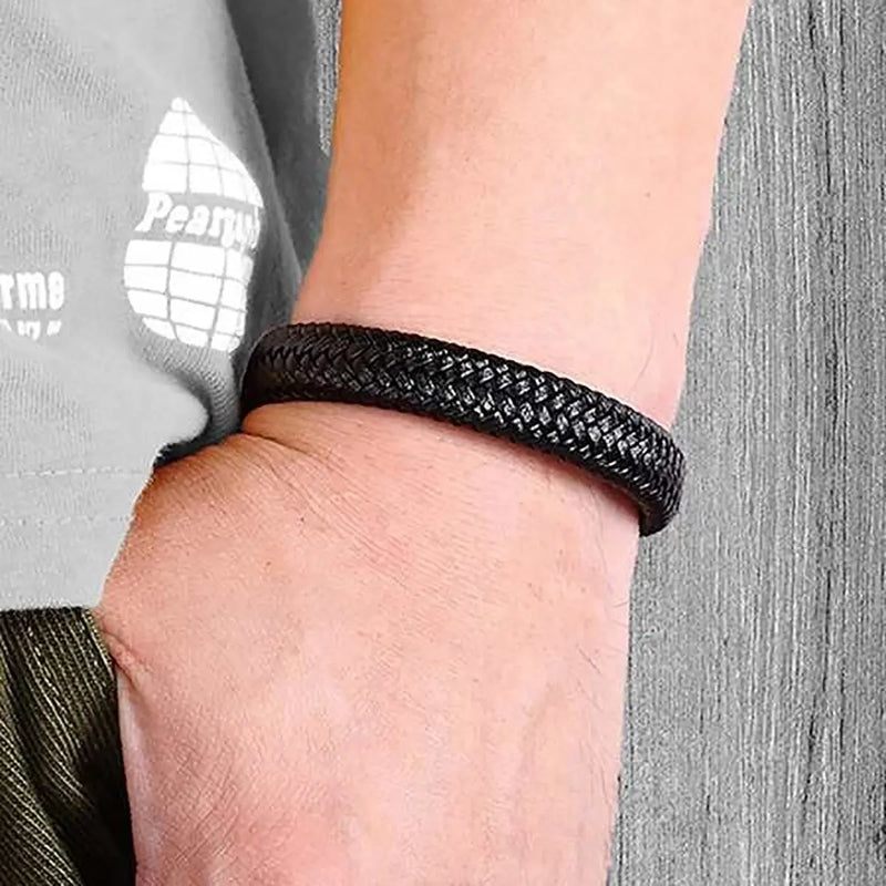 Pulseira magnética de couro sintético preta masculina, madura, estável e elegante, dando aos homens o melhor presente para eles