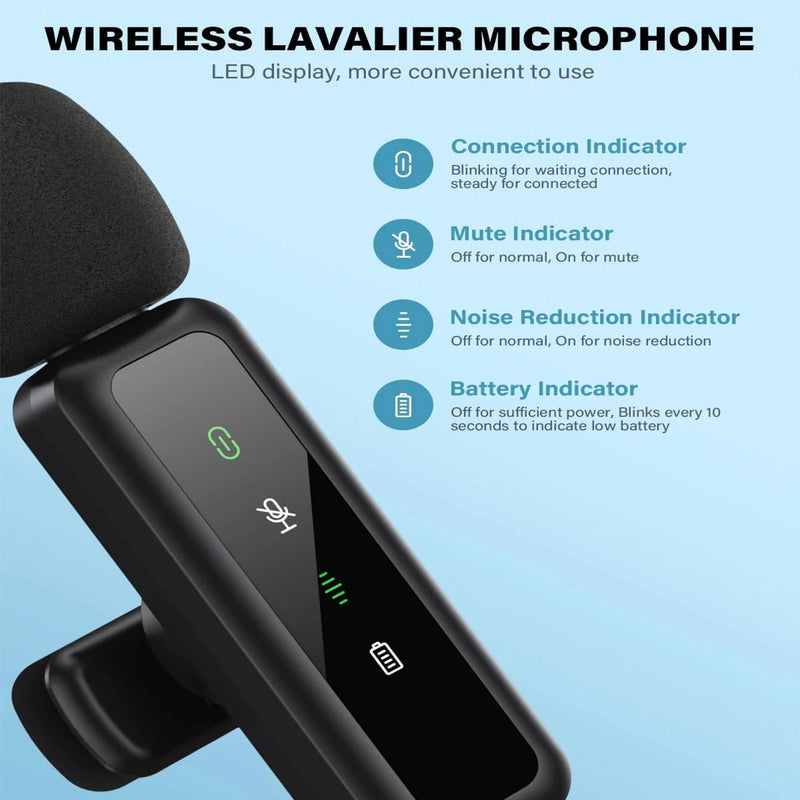 Microfone Lavalier Sem Fio com Bateria Recarregável de 80mAh, Clipe, para Podcast, Streaming, Vlogging e Gravação de Voz, Plug & Play