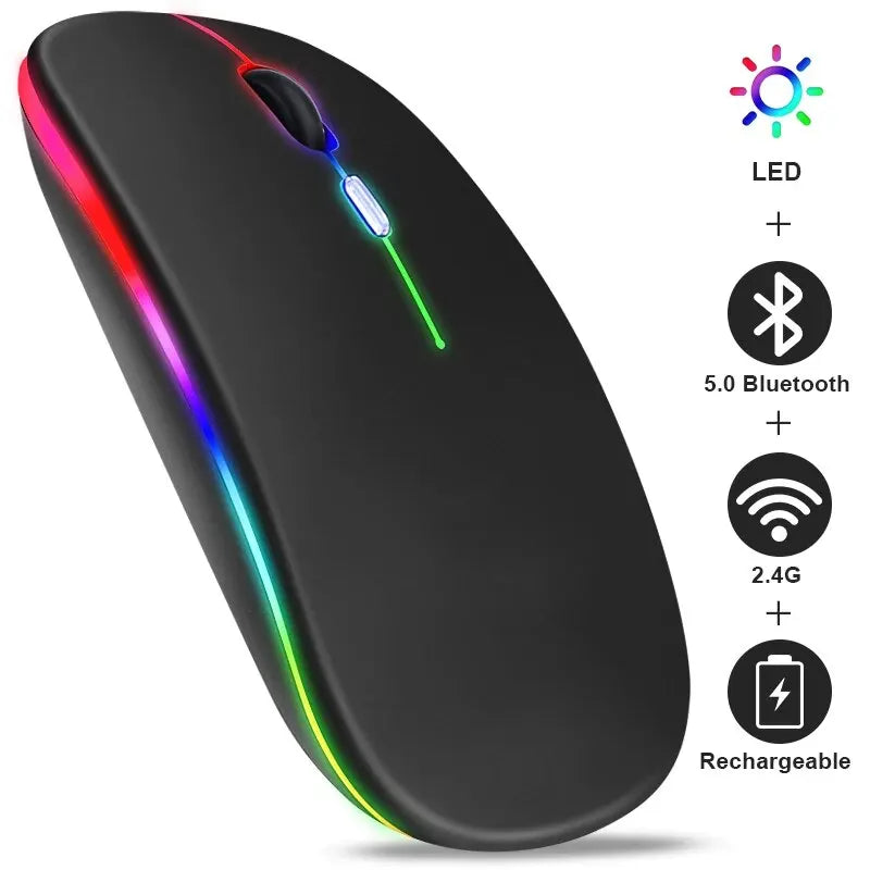 Mouse Sem Fio RGB Recarregável Bluetooth Mice Mouse de Computador Sem Fio LED