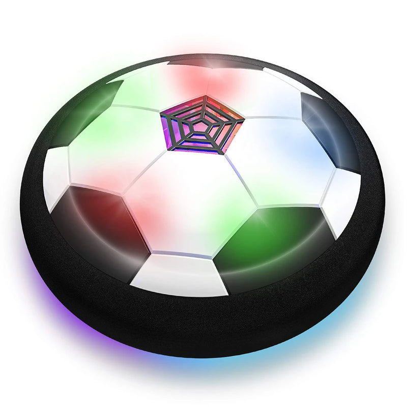 Bola de futebol flutuante elétrica para crianças com luzes LED e música. Jogo de futebol ao ar livre e brinquedo esportivo para crianças.