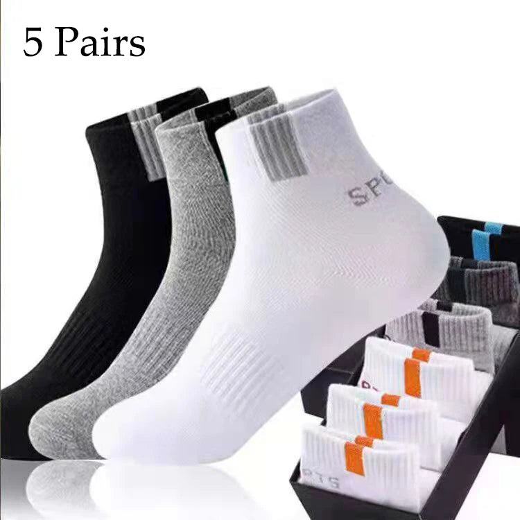 5 pares de meias masculinas de fibra de bambu, tamanho 37-43, outono e inverno, respiráveis, de algodão, esportivas, respiráveis, desodorantes, meias de negócios