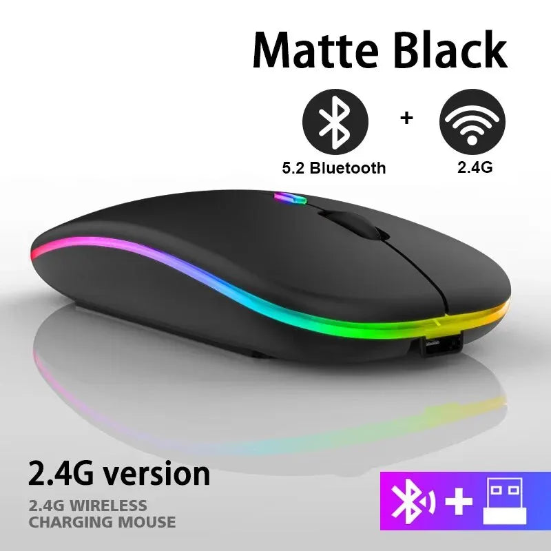 Mouse Sem Fio RGB Recarregável Bluetooth Mice Mouse de Computador Sem Fio LED