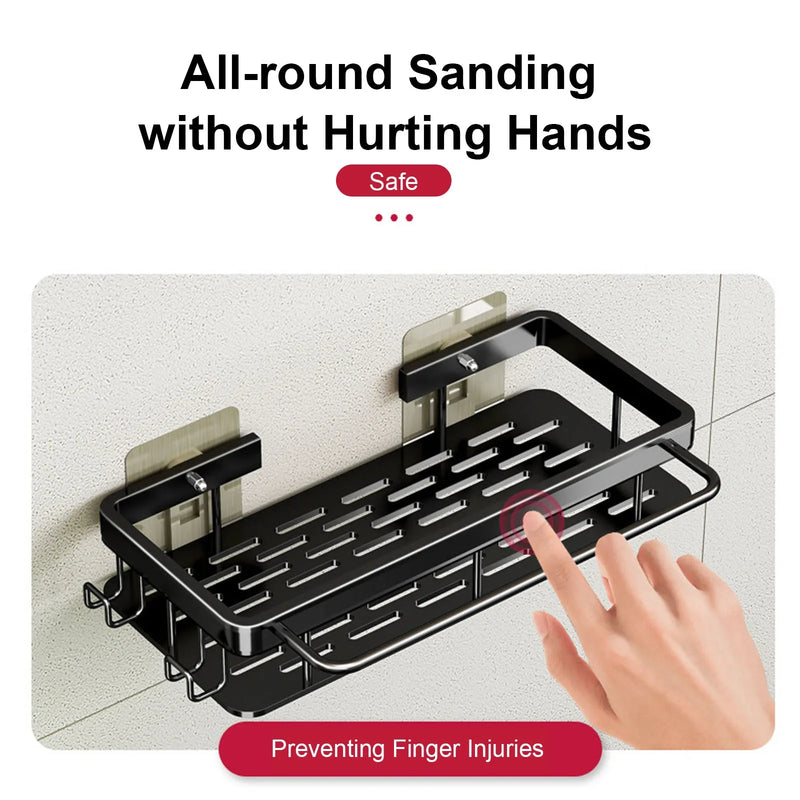 Prateleira de banheiro sem furos, para parede, com suporte para frasco de shampoo, organizador de canto para chuveiro, suporte para vaso sanitário, acessórios de alumínio para banheiro e cozinha.