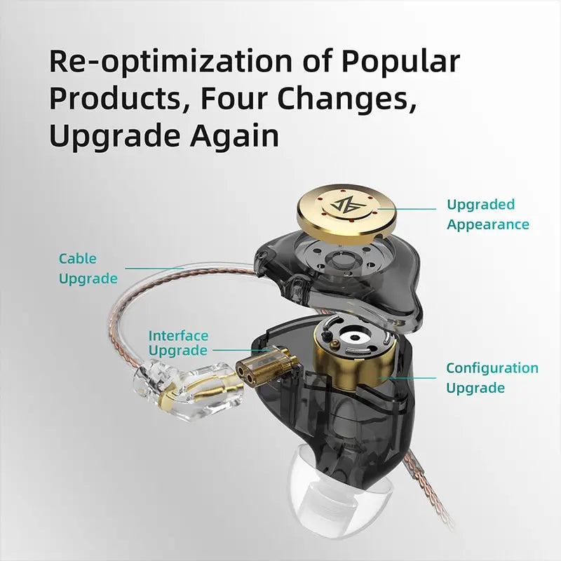 Fones de ouvido dinâmicos KZ EDX PRO, fones de ouvido intra-auriculares com monitor de graves HIFI e cancelamento de ruído esportivo