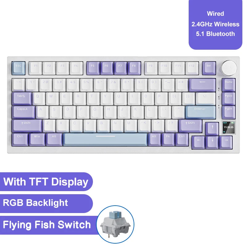 Teclado mecânico para jogos JAZZ AK820 / AK820Pro, 75%, 82 teclas, com fio (modo único) ou sem fio (Bluetooth), para laptop e PC.