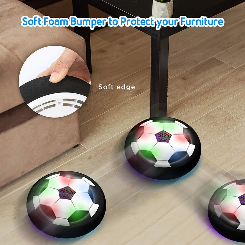 Bola de futebol flutuante elétrica para crianças com luzes LED e música. Jogo de futebol ao ar livre e brinquedo esportivo para crianças.